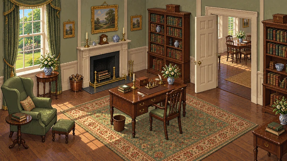 Longbourn — Mr. Bennet's library